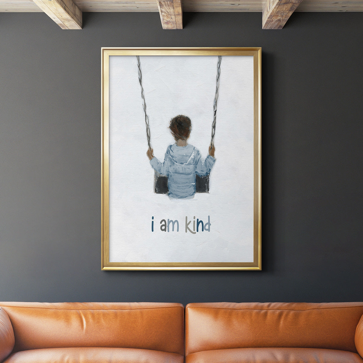 Boy on a Swing - Modern Framed Canvas Print