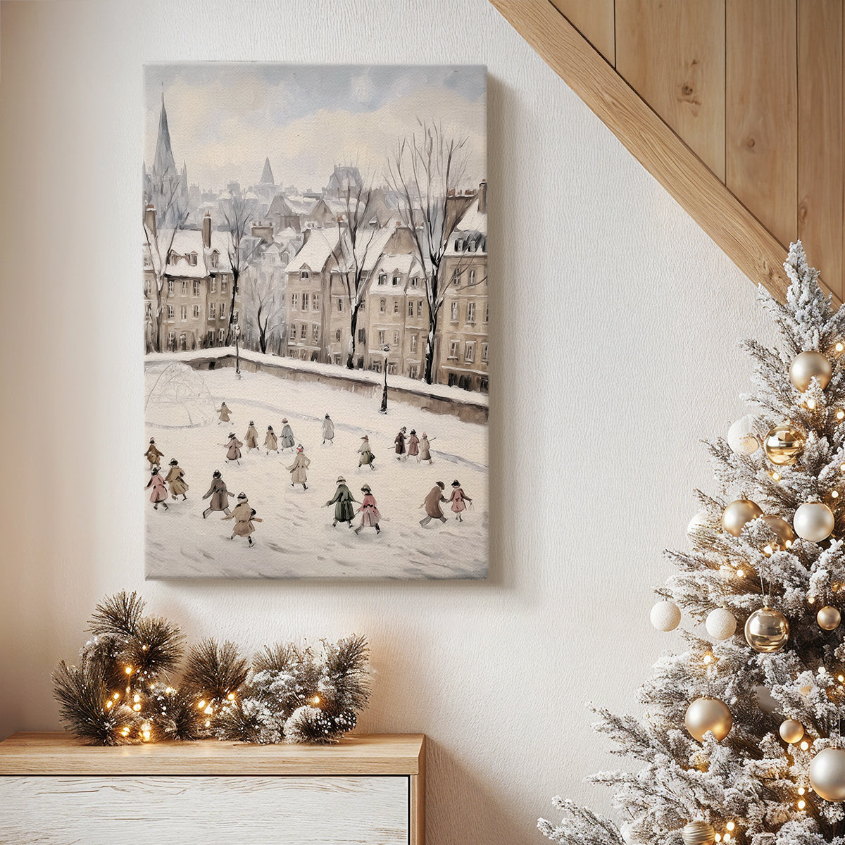Frostlit Nativity Village - Canvas Art Print