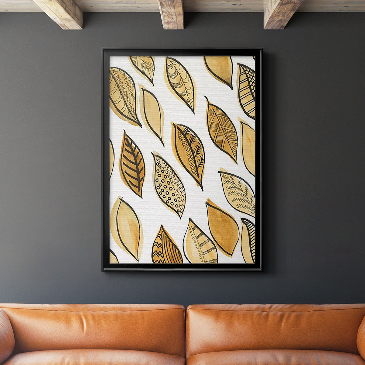 Patterned Leaf Shapes II - Modern Framed Canvas Print