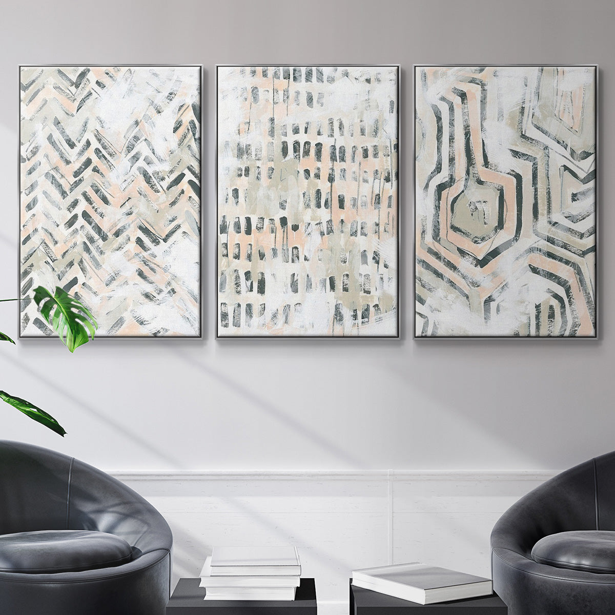 Sand Glyphs I - Framed Premium Gallery Wrapped Canvas L Frame 3 Piece Set - Ready to Hang