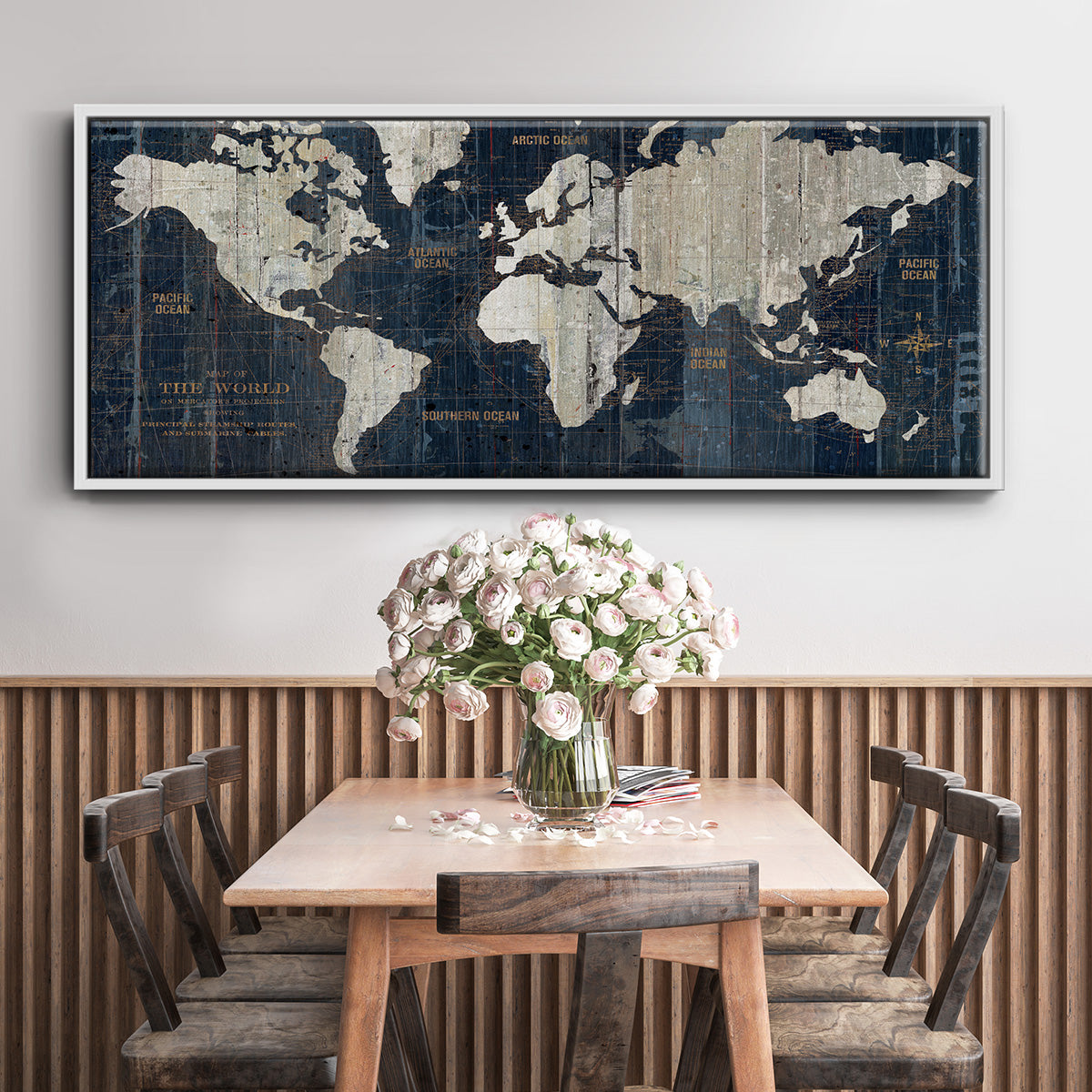 Old World Map Blue - Floater Framed Canvas Print