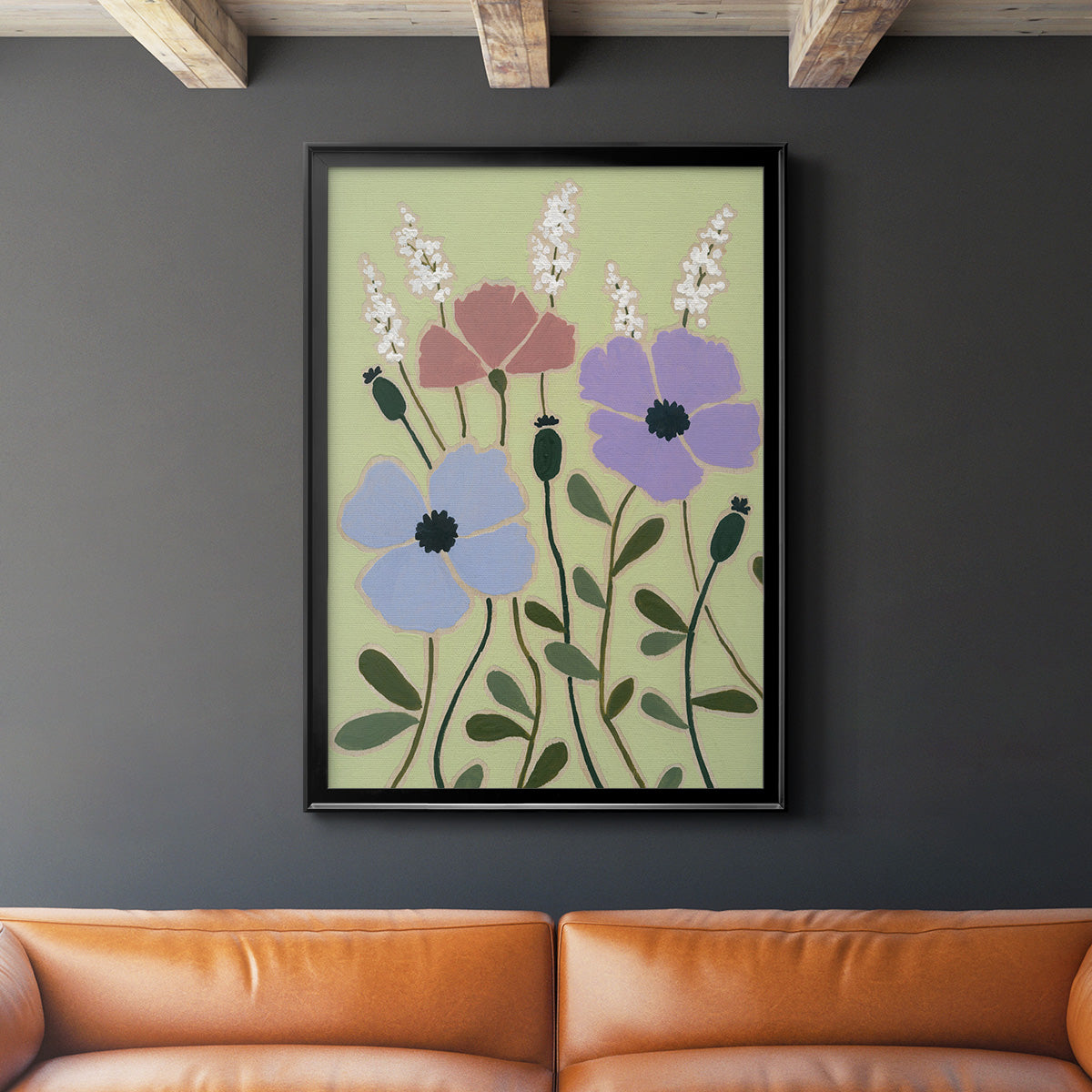 Woodblock Floral III - Modern Framed Canvas Print