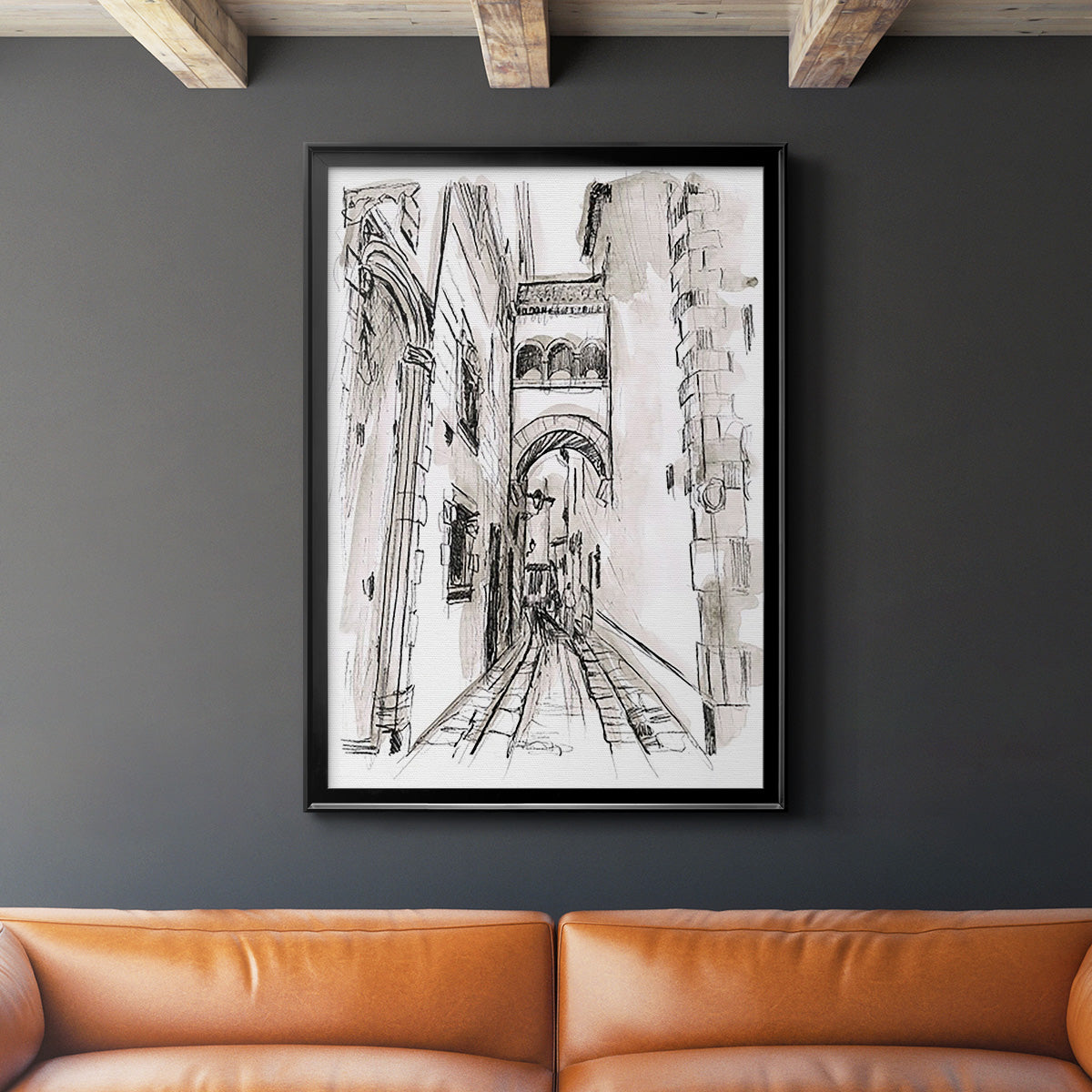 Europe Street Sketches II - Modern Framed Canvas Print