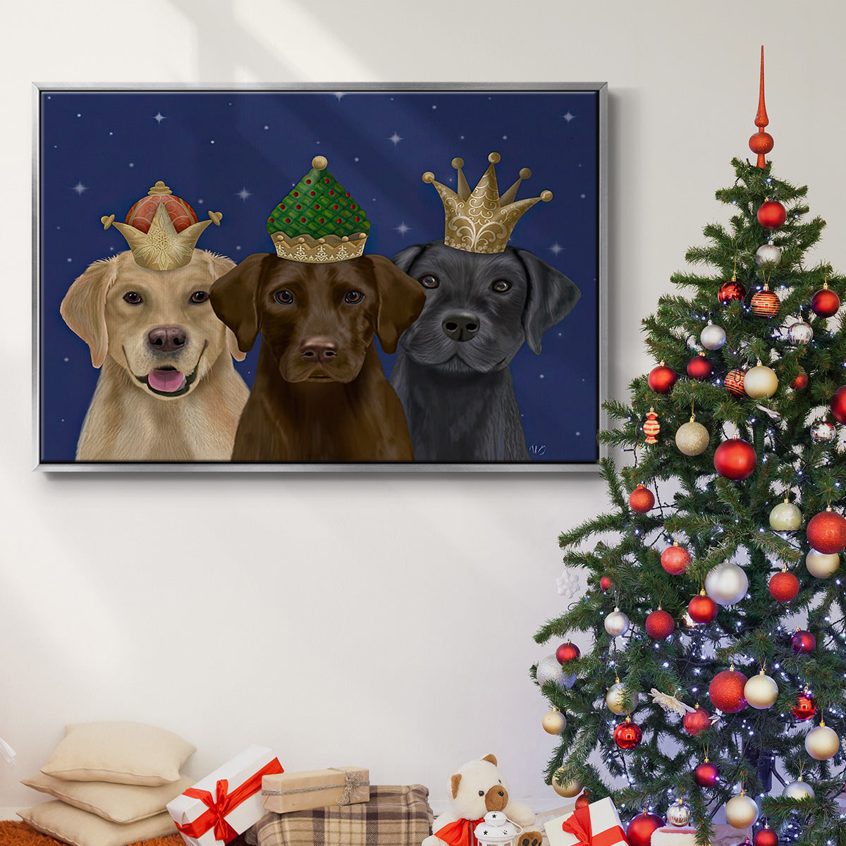 Christmas Labradors, Three Kings - Floater Framed Canvas Print