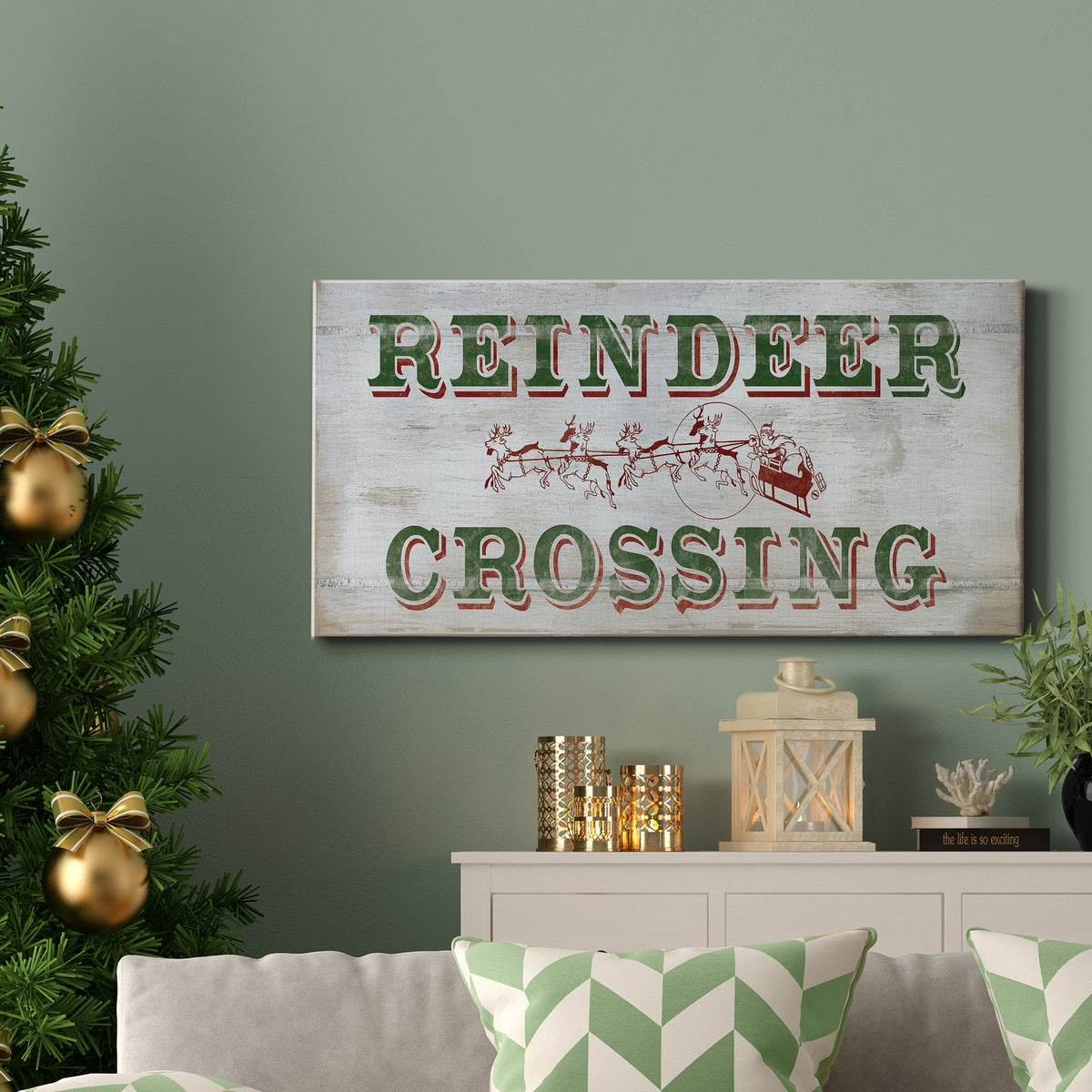 Reindeer Crossing Type Premium Gallery Wrapped Canvas - Ready to Hang