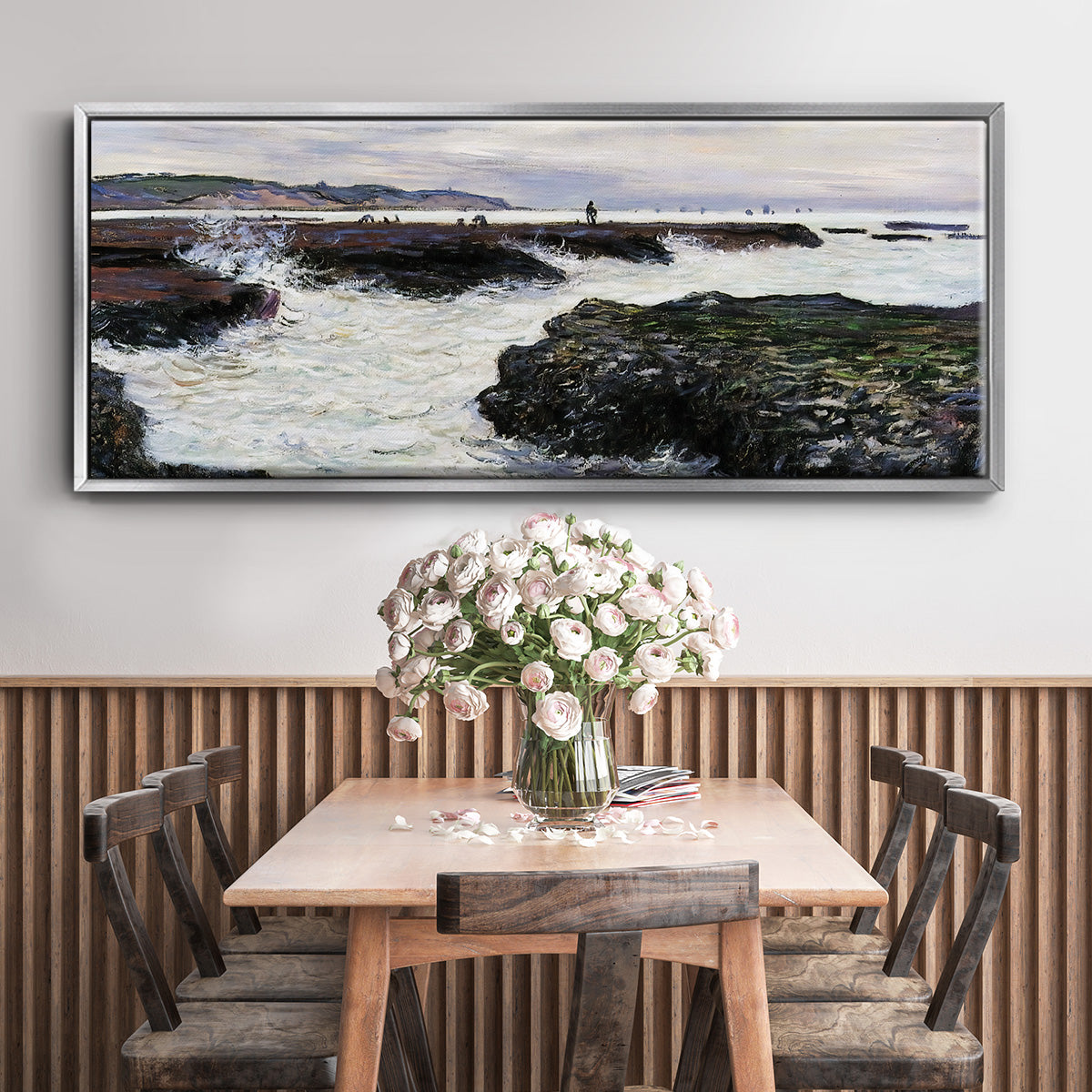The Rocks at Pourville, Low Tide, 1882 - Floater Framed Canvas Print