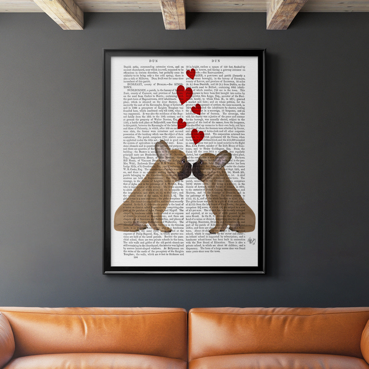 French Kiss and Hearts - Modern Framed Canvas Print