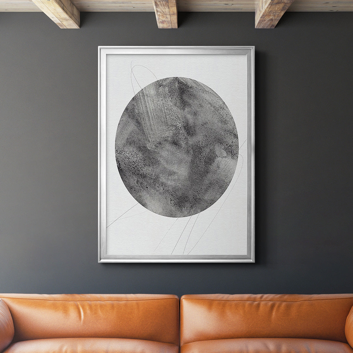 Graphite Moon II - Modern Framed Canvas Print