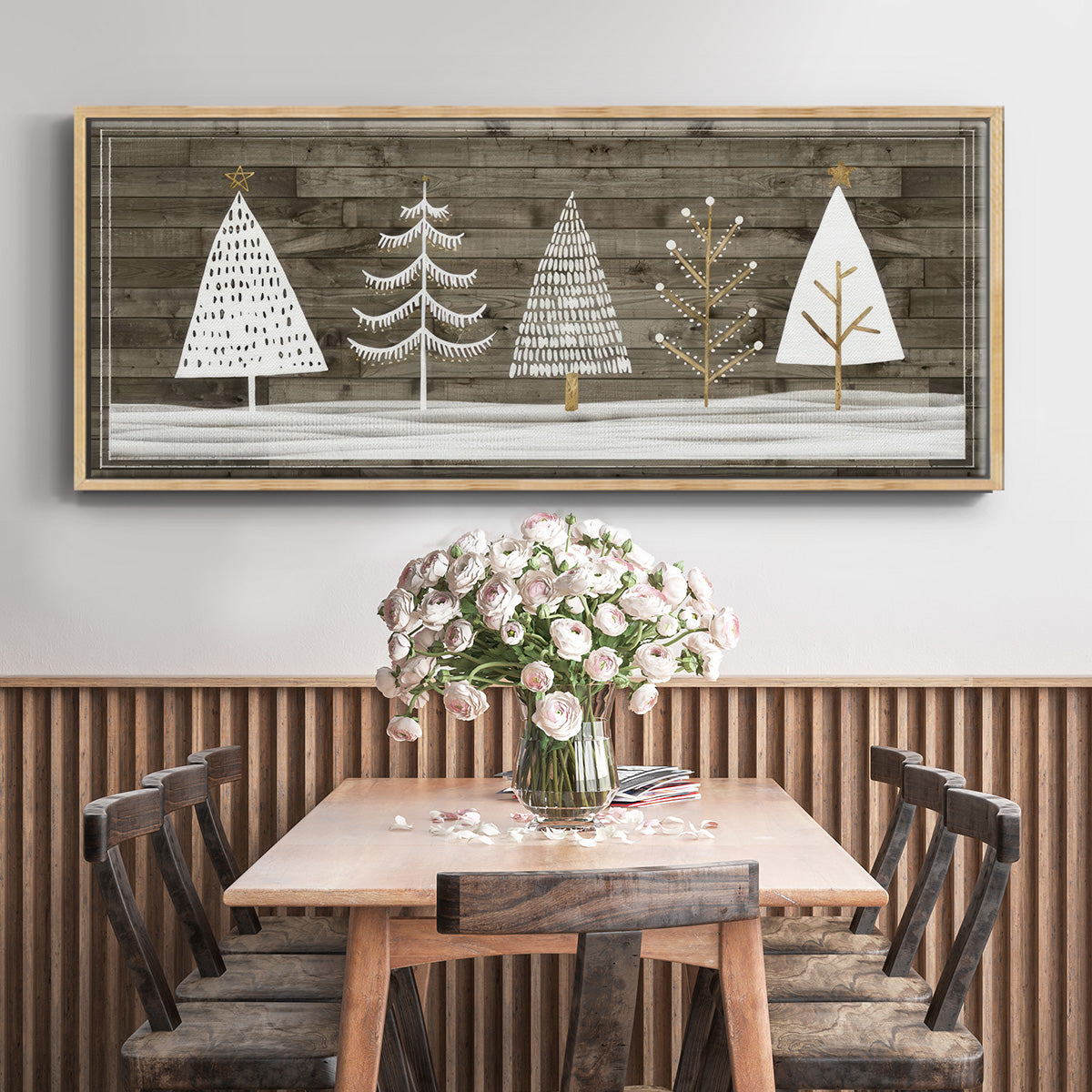 Wooded White Christmas Collection D - Floater Framed Canvas Print