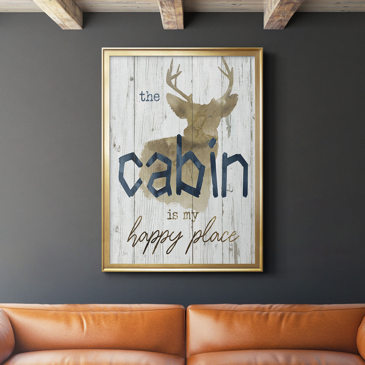 Happy Place Cabin - Modern Framed Canvas Print
