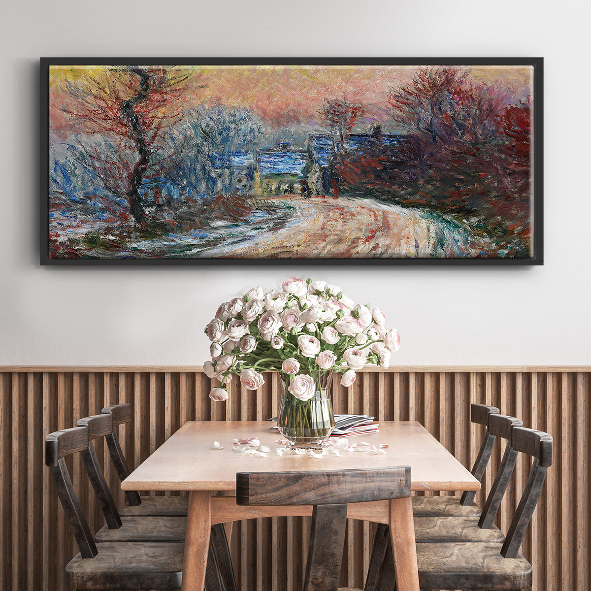 Road to Giverny in Winter, Sunset, 1885 - Floater Framed Canvas Print