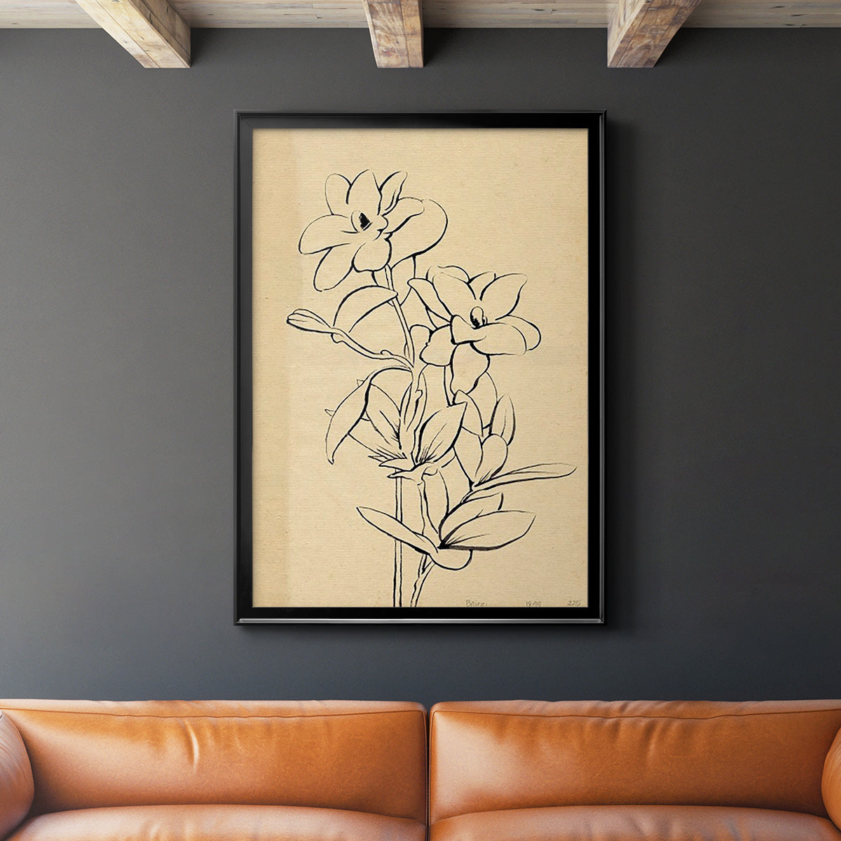 Magnolia Sketch I - Modern Framed Canvas Print