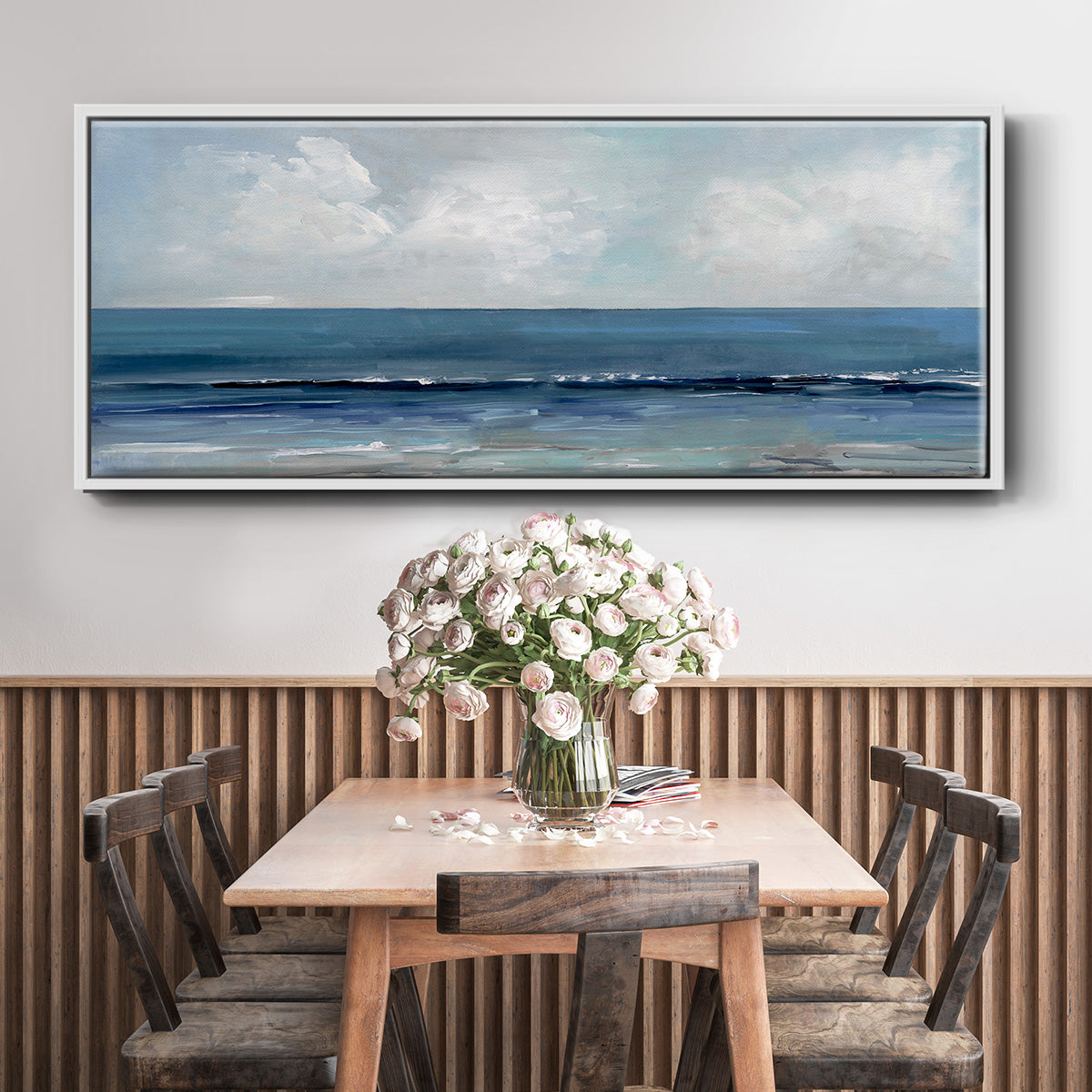 Cloudy Ocean Waves Horizon - Floater Framed Canvas Print