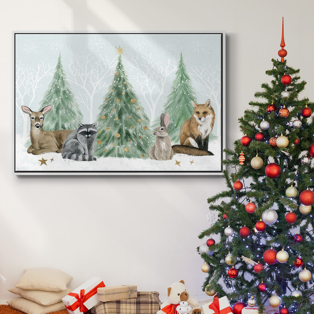 Christmas in the Forest Collection A - Framed Gallery Wrapped Canvas in Floating Frame