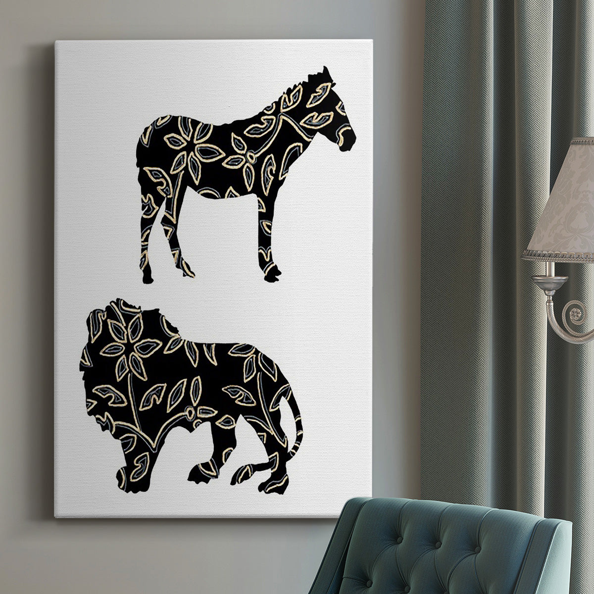 Ornamental Safari Animals I Premium Gallery Wrapped Canvas - Ready to Hang