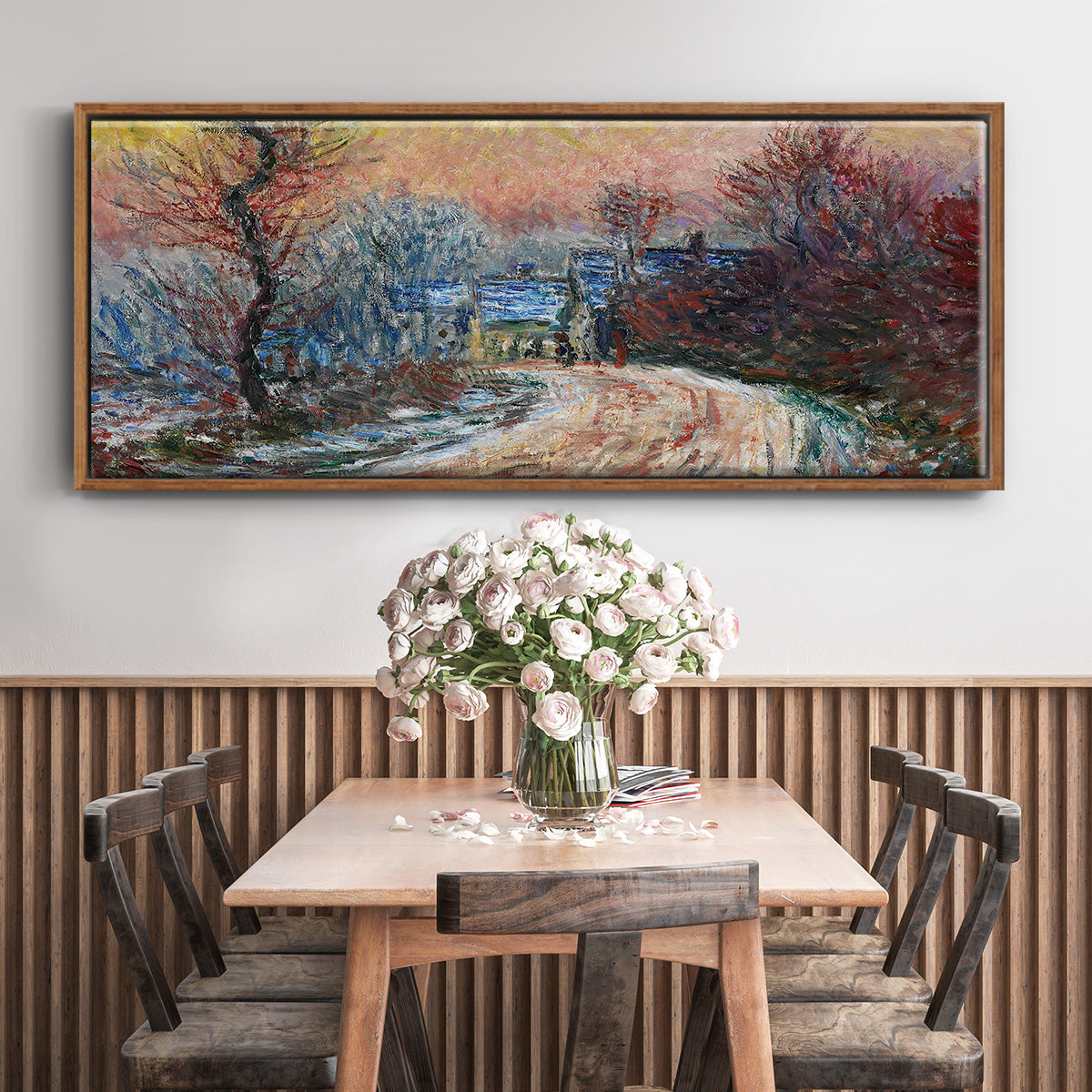 Road to Giverny in Winter, Sunset, 1885 - Floater Framed Canvas Print