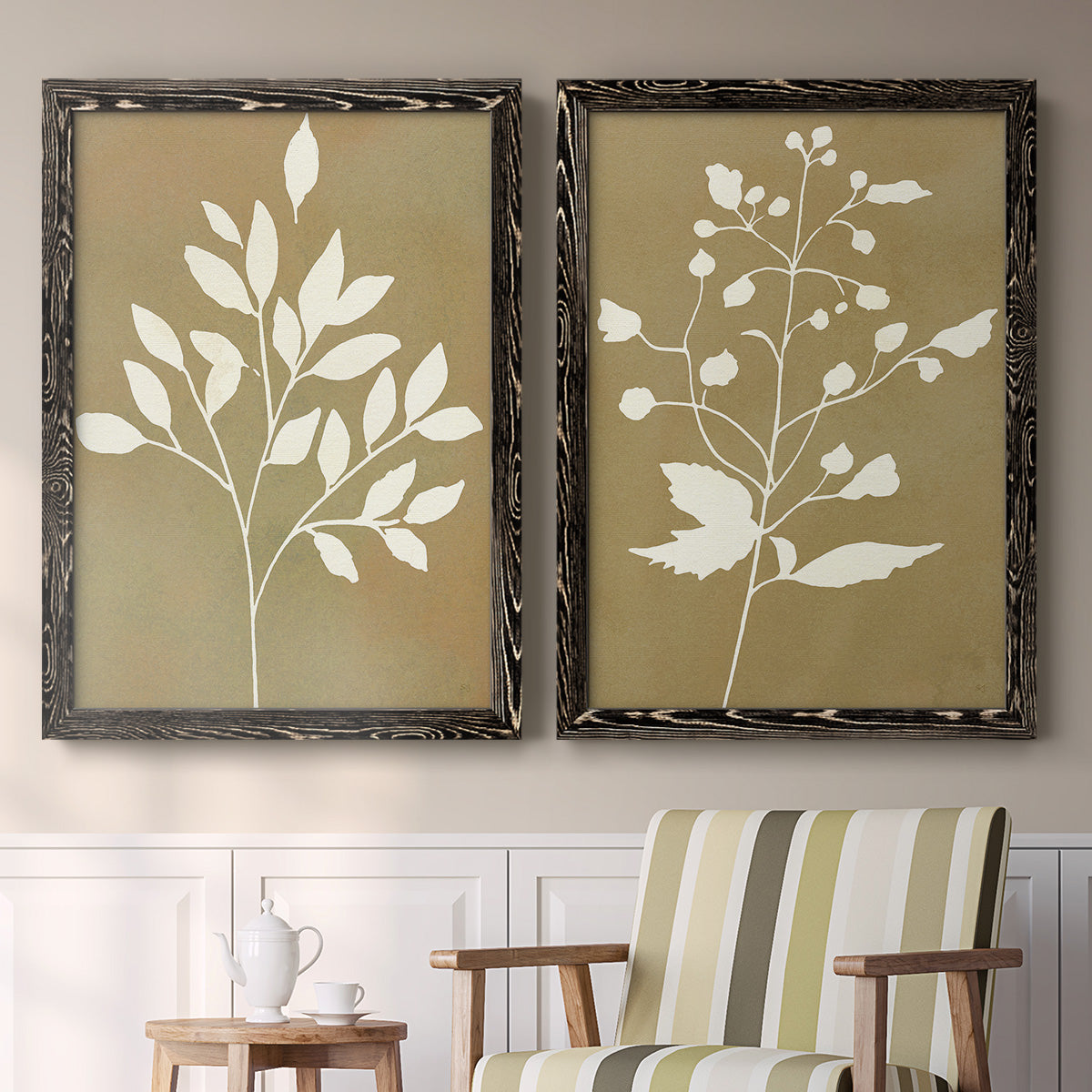 Honey Botanical I   - Premium Framed Canvas 2 Piece Set - Ready to Hang