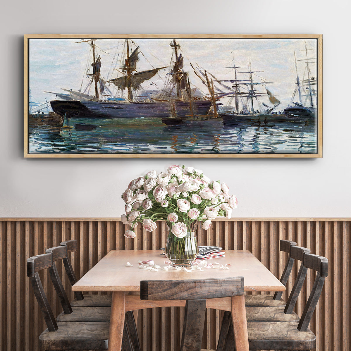 Ships in Harbor, 1873 - Floater Framed Canvas Print