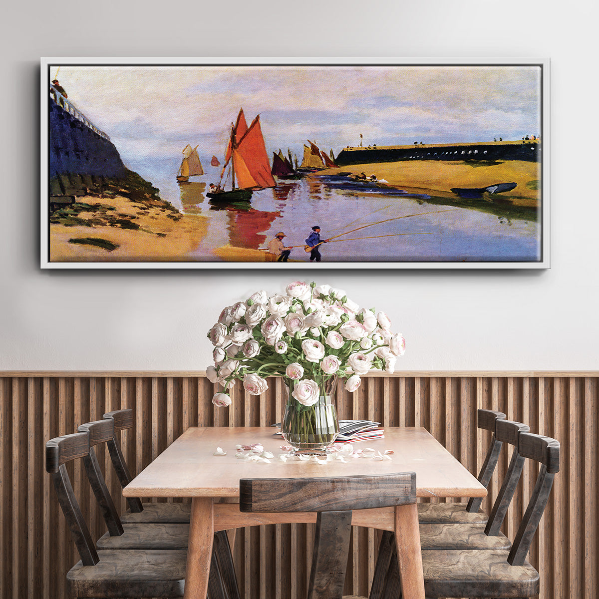 Breakwater at Trouville, Low Tide, 1870 - Floater Framed Canvas Print