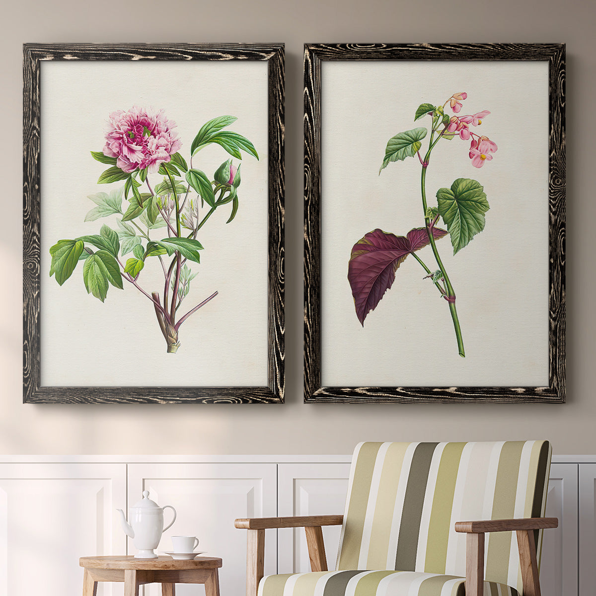 Pretty Pink Botanicals V - Premium Framed Canvas 2 Piece Set - Ready to Hang