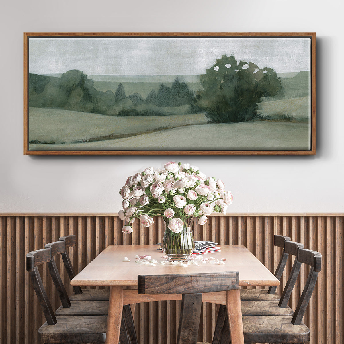Soft Green Landscape II - Floater Framed Canvas Print