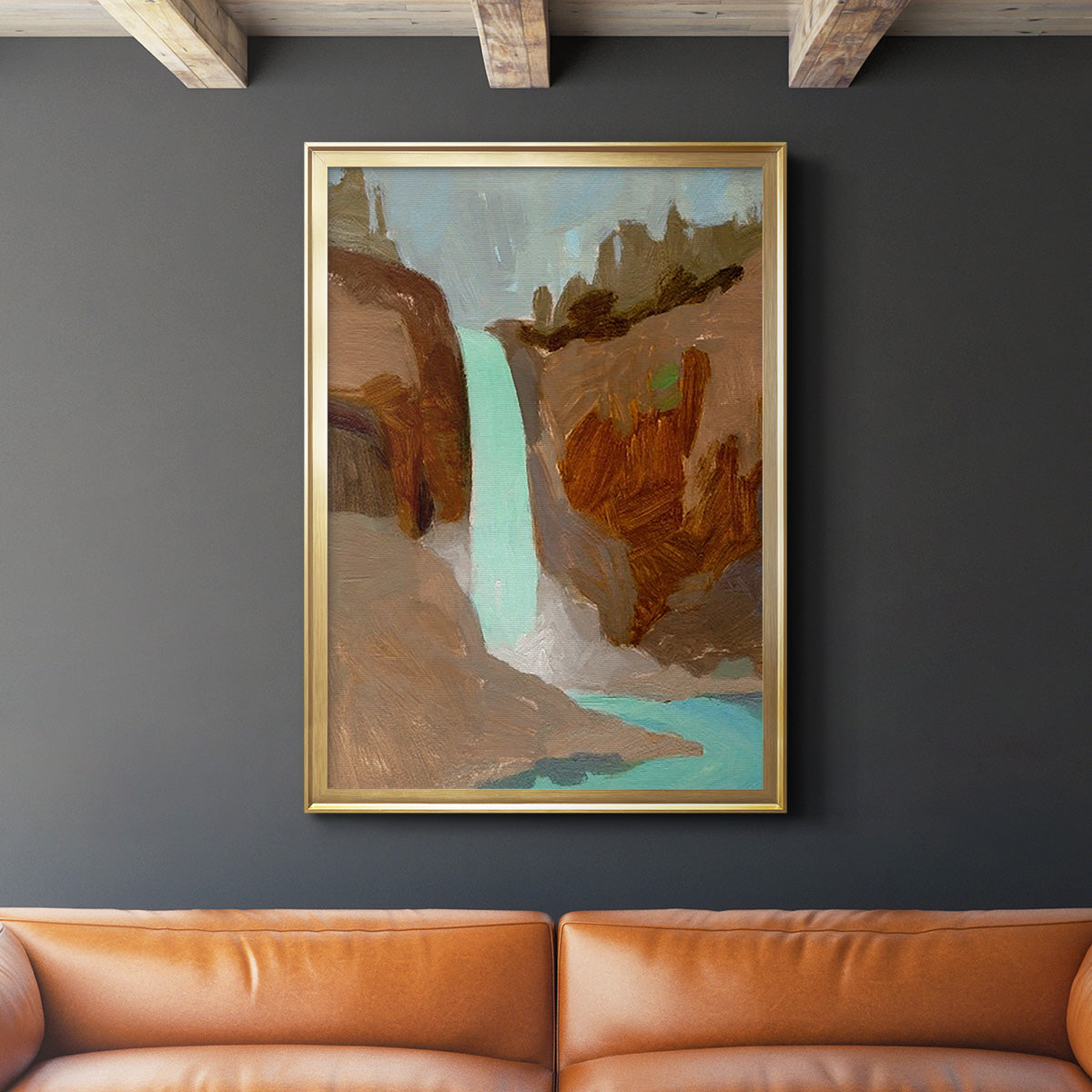 Turquoise Falls I - Modern Framed Canvas Print