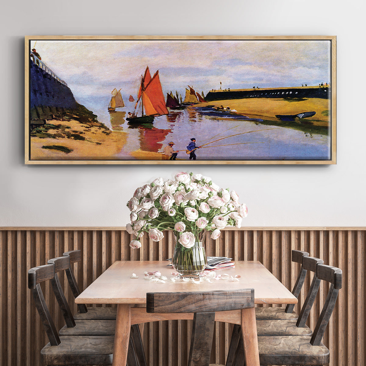 Breakwater at Trouville, Low Tide, 1870 - Floater Framed Canvas Print