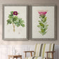 Set of two gray barnwood framed canvas prints depicting two vintage botanical plate illustrations featuring pink flowering plant specimens above a sideboard in a cozy sitting room.