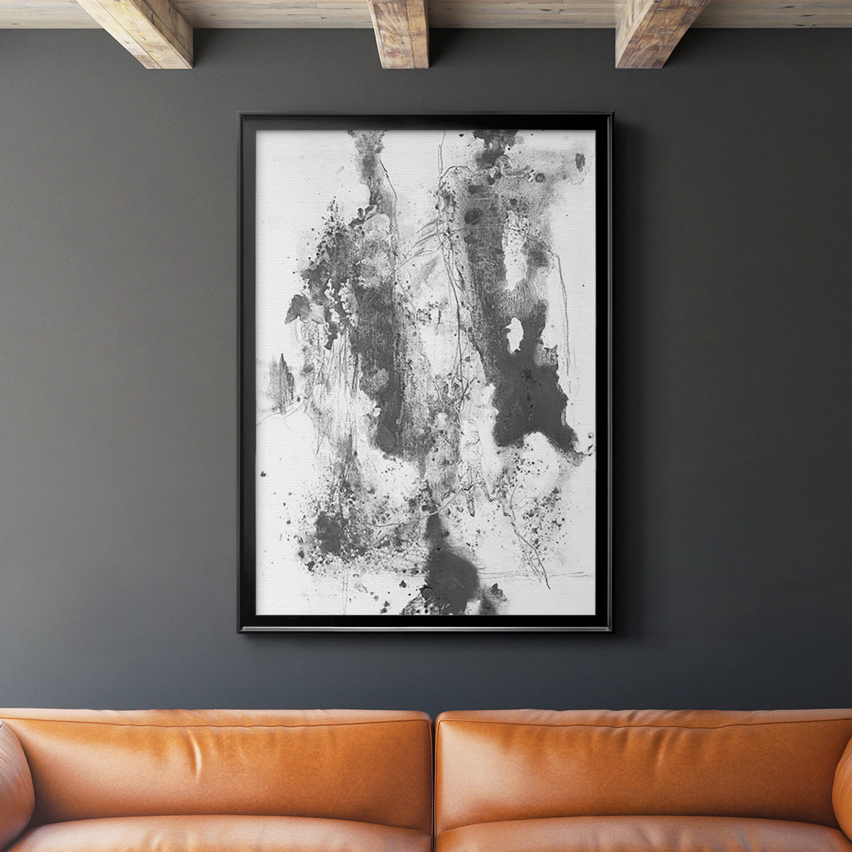 Graphite Abstract III - Modern Framed Canvas Print