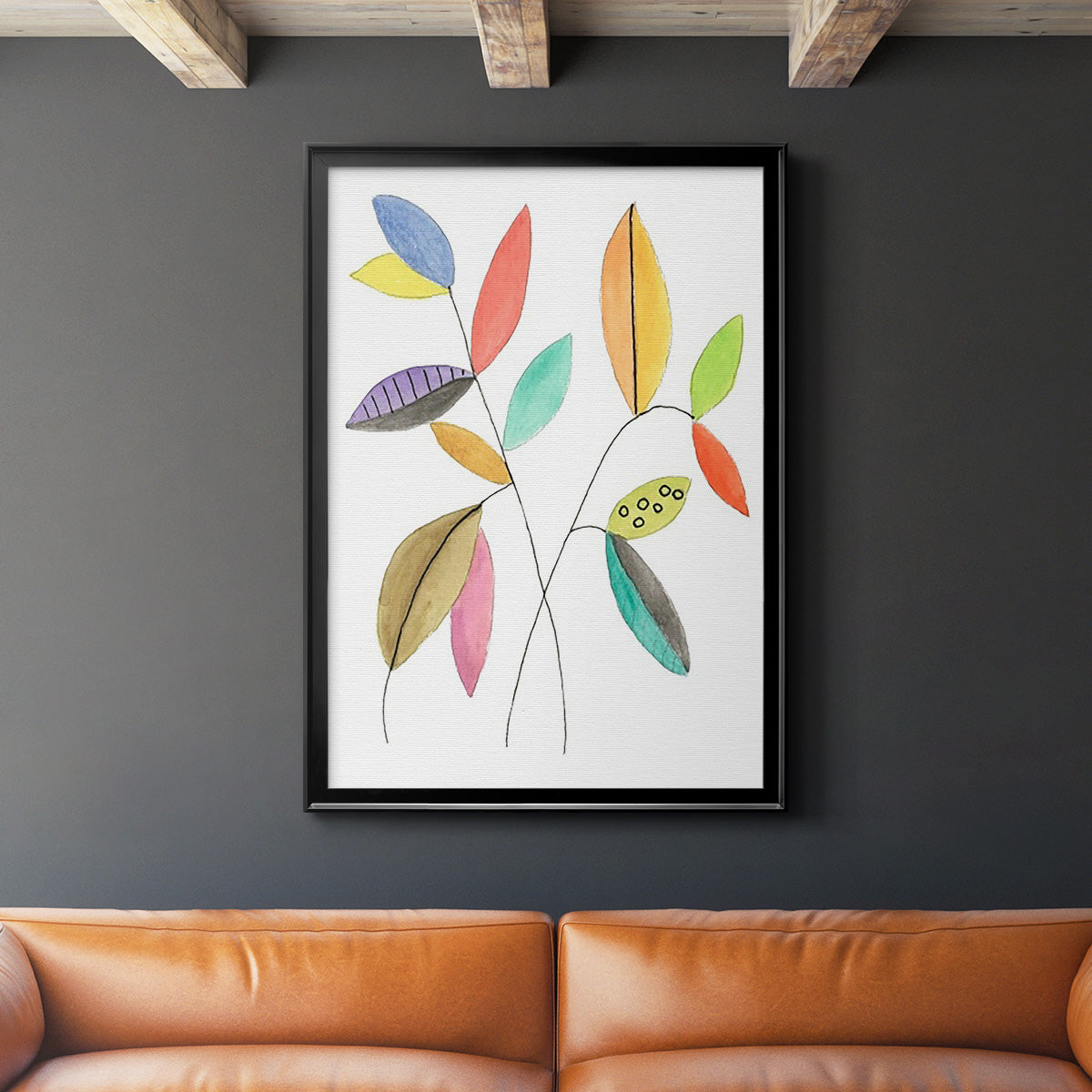 Color Pop Leaves IV - Modern Framed Canvas Print