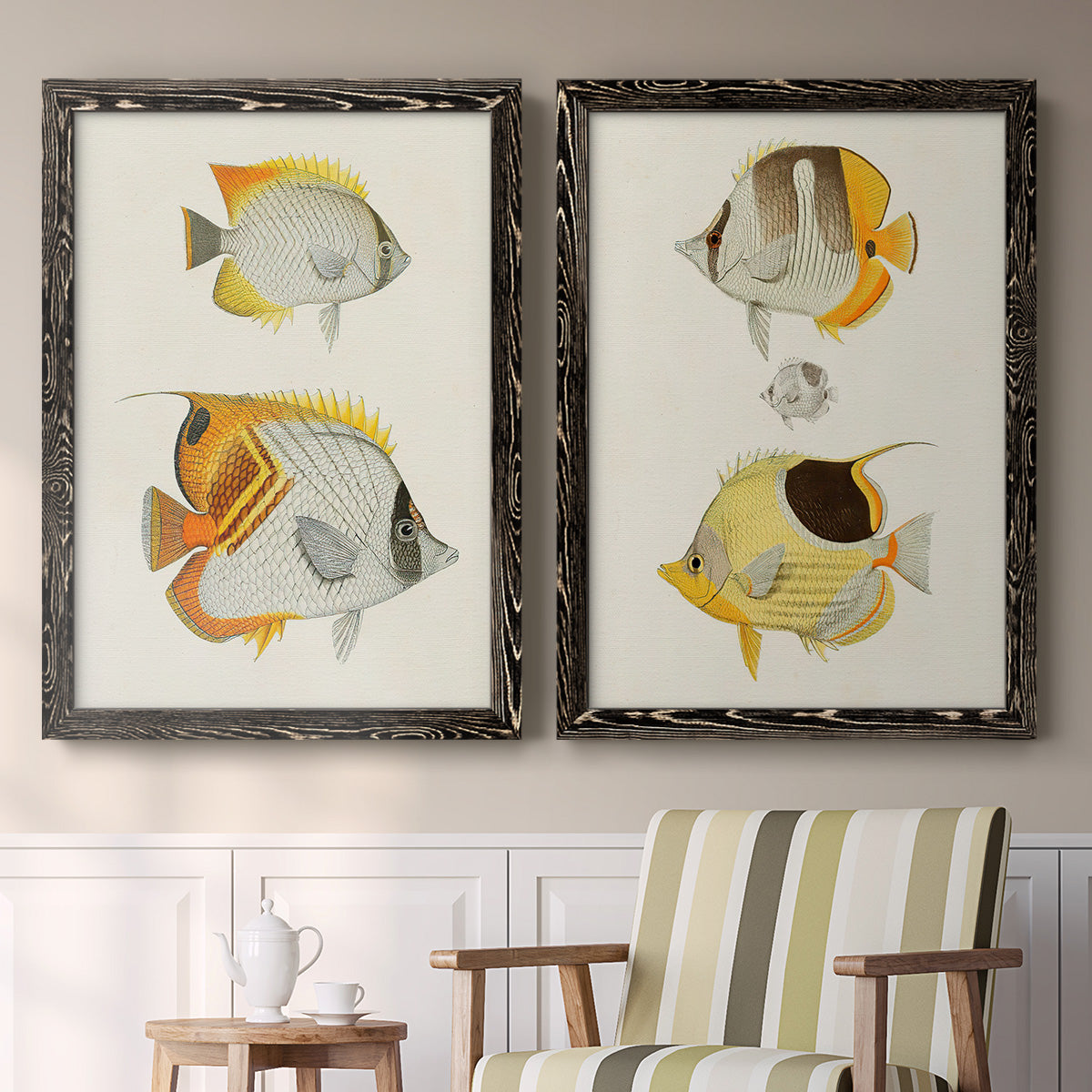 Yellow & Grey Fish I - Premium Framed Canvas 2 Piece Set - Ready to Hang