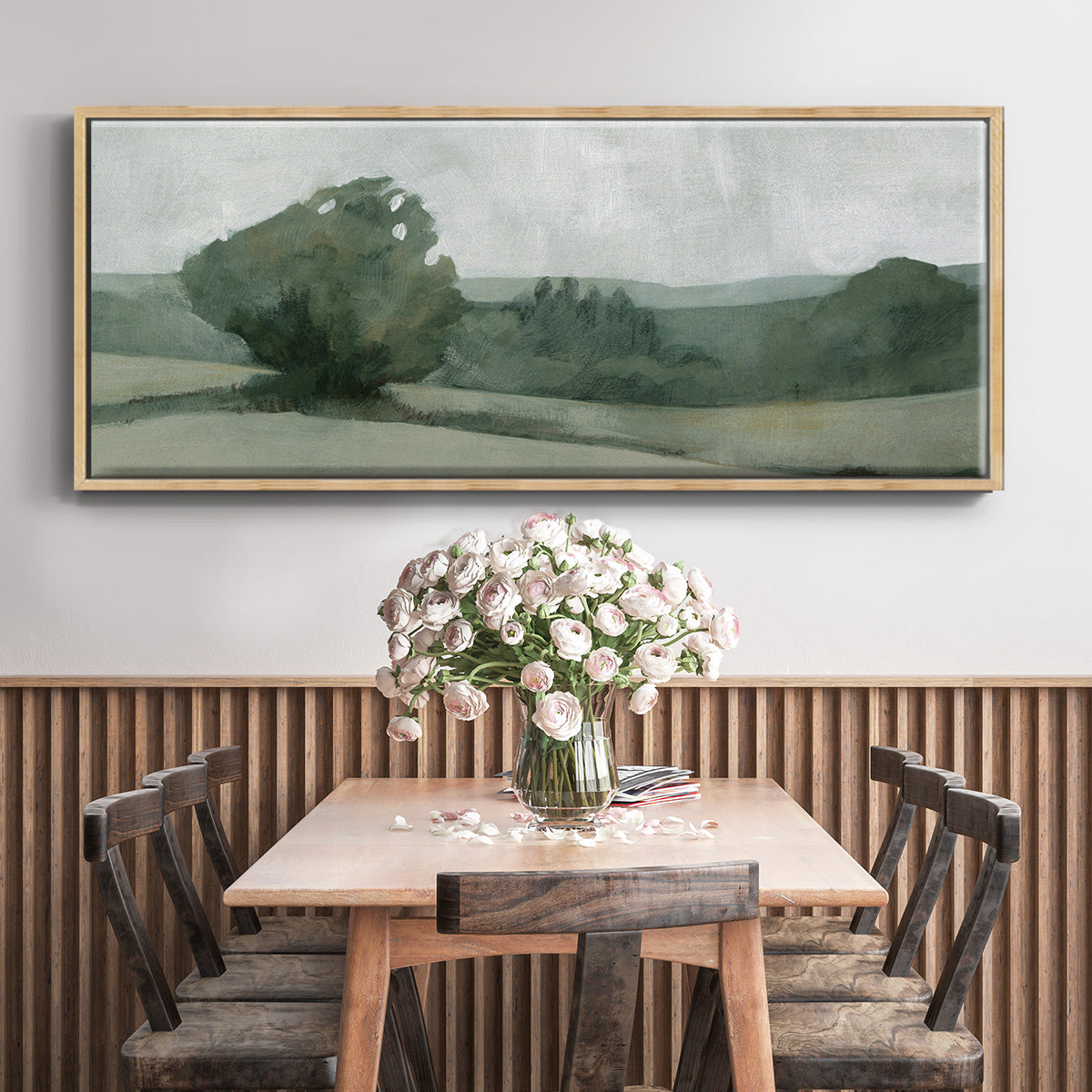 Soft Green Landscape I - Floater Framed Canvas Print