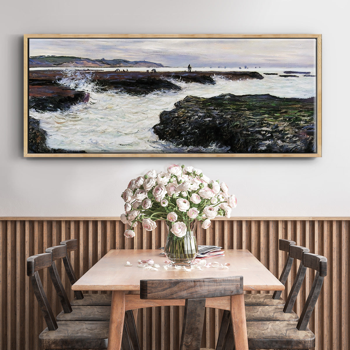 The Rocks at Pourville, Low Tide, 1882 - Floater Framed Canvas Print