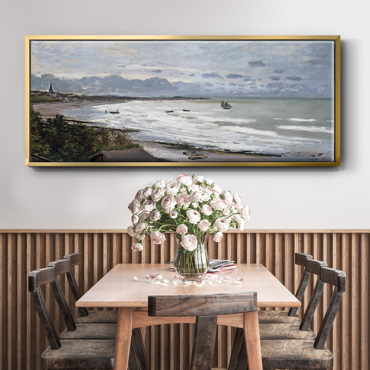 The Beach at Saint Adresse, 1876 - Floater Framed Canvas Print