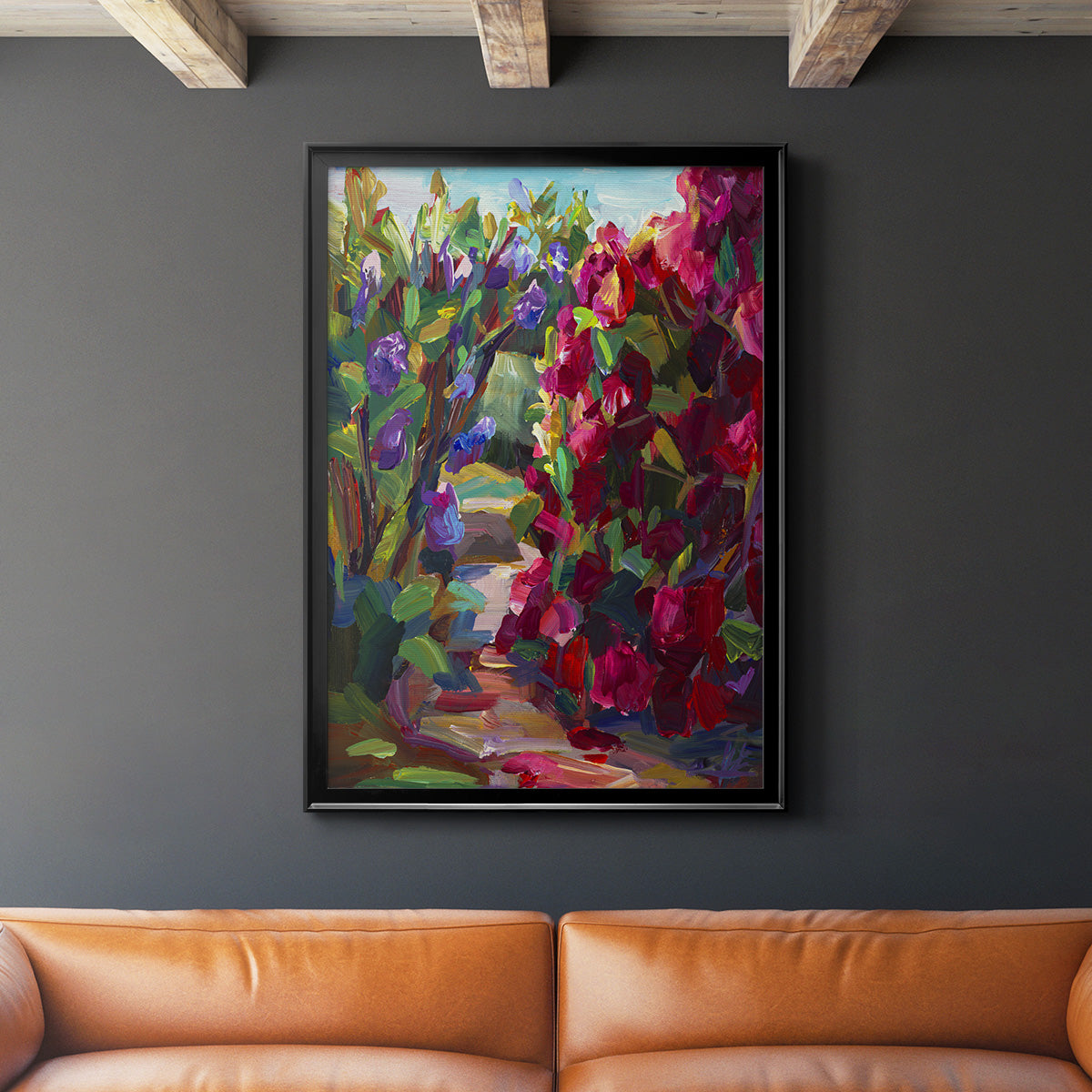 Lilacs & Rhodies - Modern Framed Canvas Print