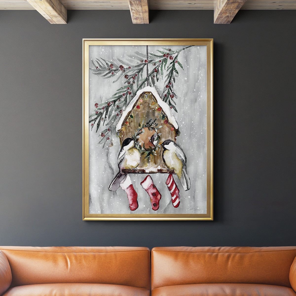 Winter Birds - Modern Framed Canvas Print