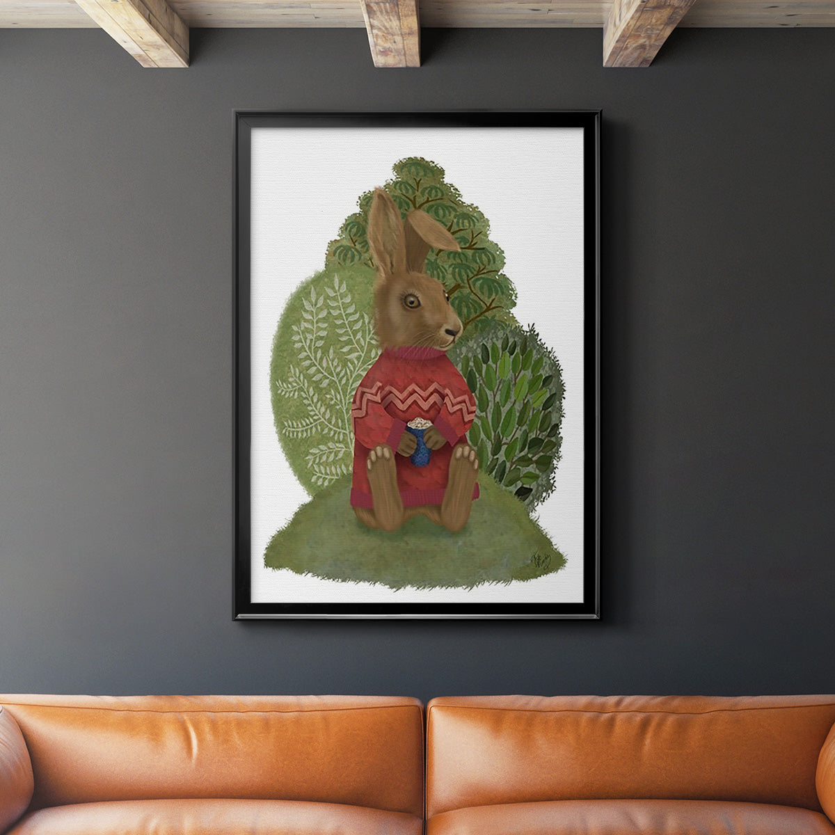 Latte Rabbit in Sweater - Modern Framed Canvas Print