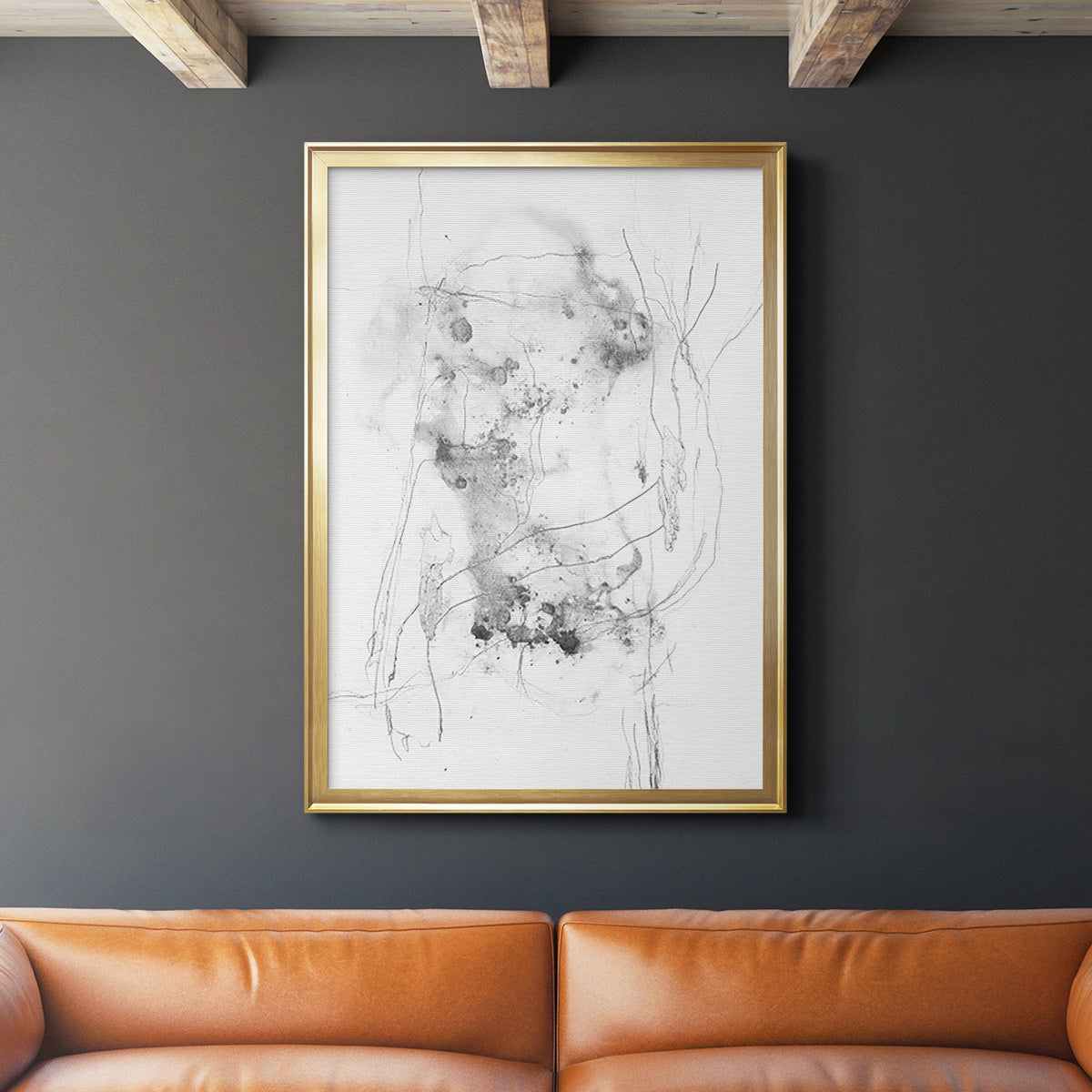 Graphite Abstract IV - Modern Framed Canvas Print