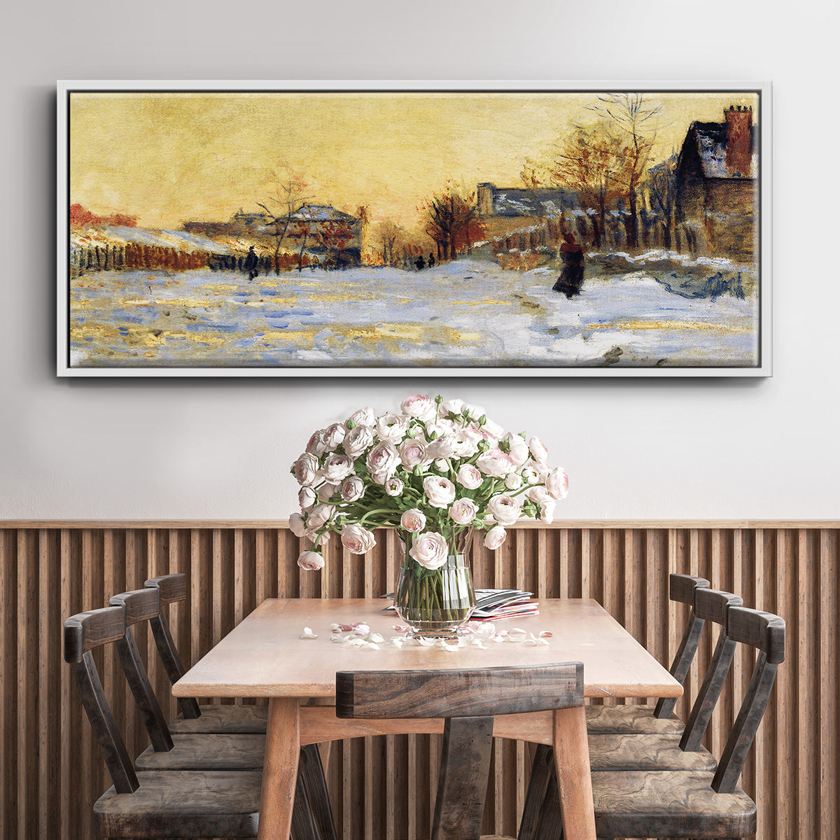 Snow Effect, The Street in Argentuil, 1875 - Floater Framed Canvas Print
