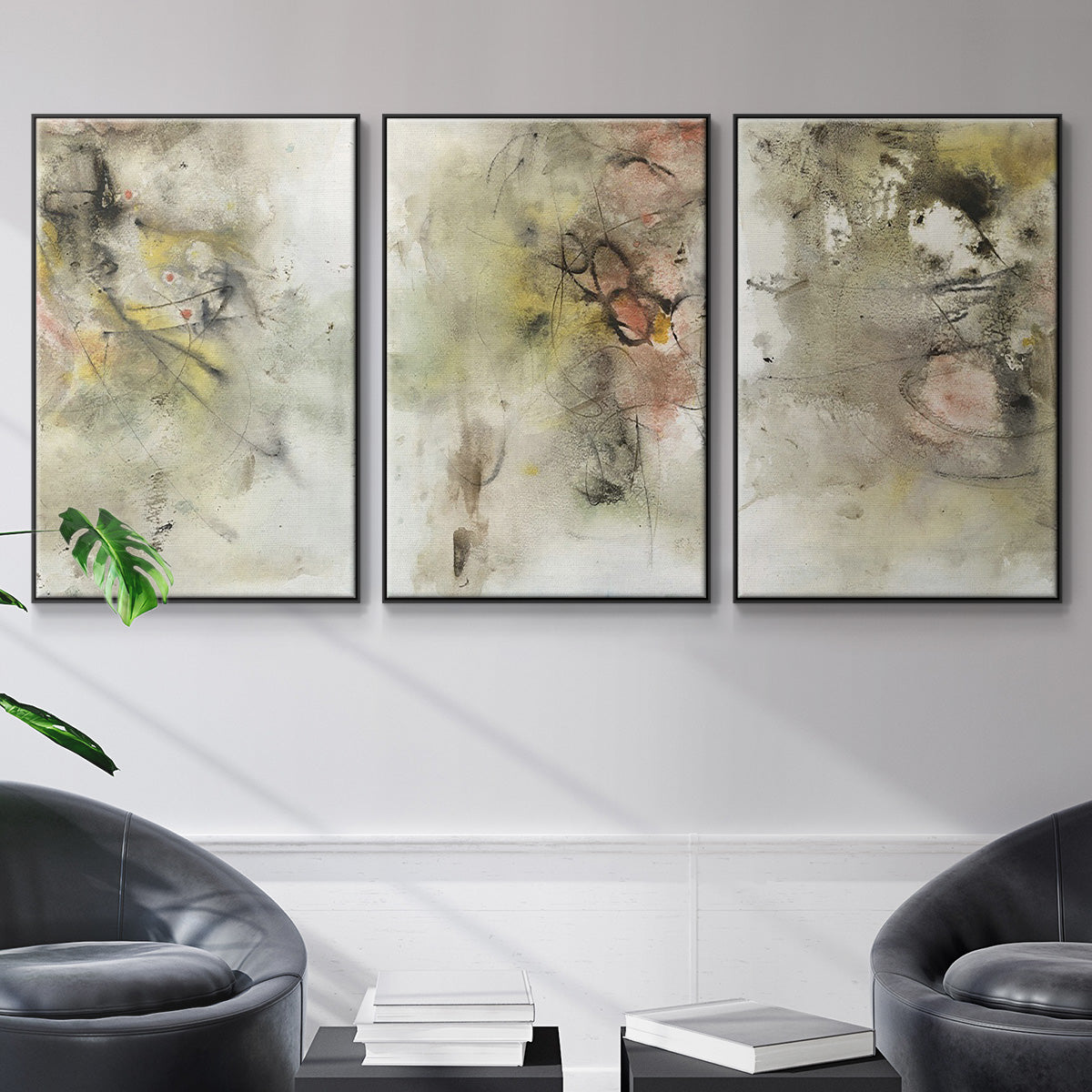 Soft Inspiration I - Framed Premium Gallery Wrapped Canvas L Frame 3 Piece Set - Ready to Hang