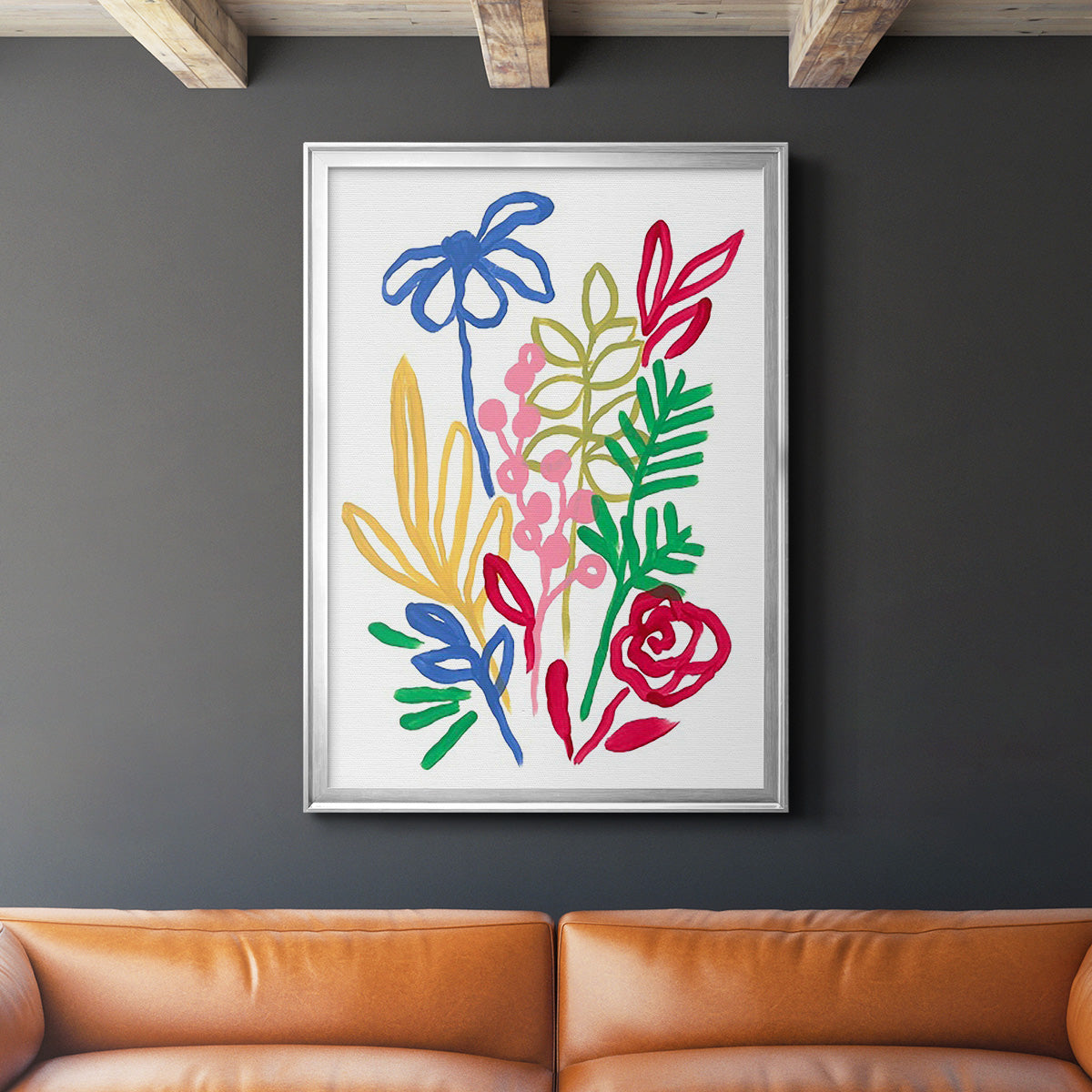 Bold Brushstroke Blooms I - Modern Framed Canvas Print