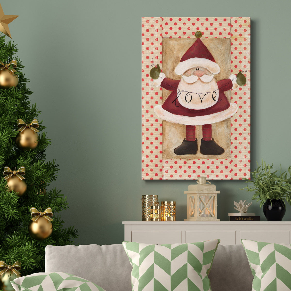 Polka Dot Love Santa Premium Gallery Wrapped Canvas - Ready to Hang