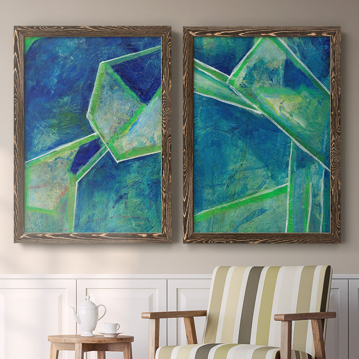 Geometric in Cool III - Premium Framed Canvas 2 Piece Set - Ready to Hang