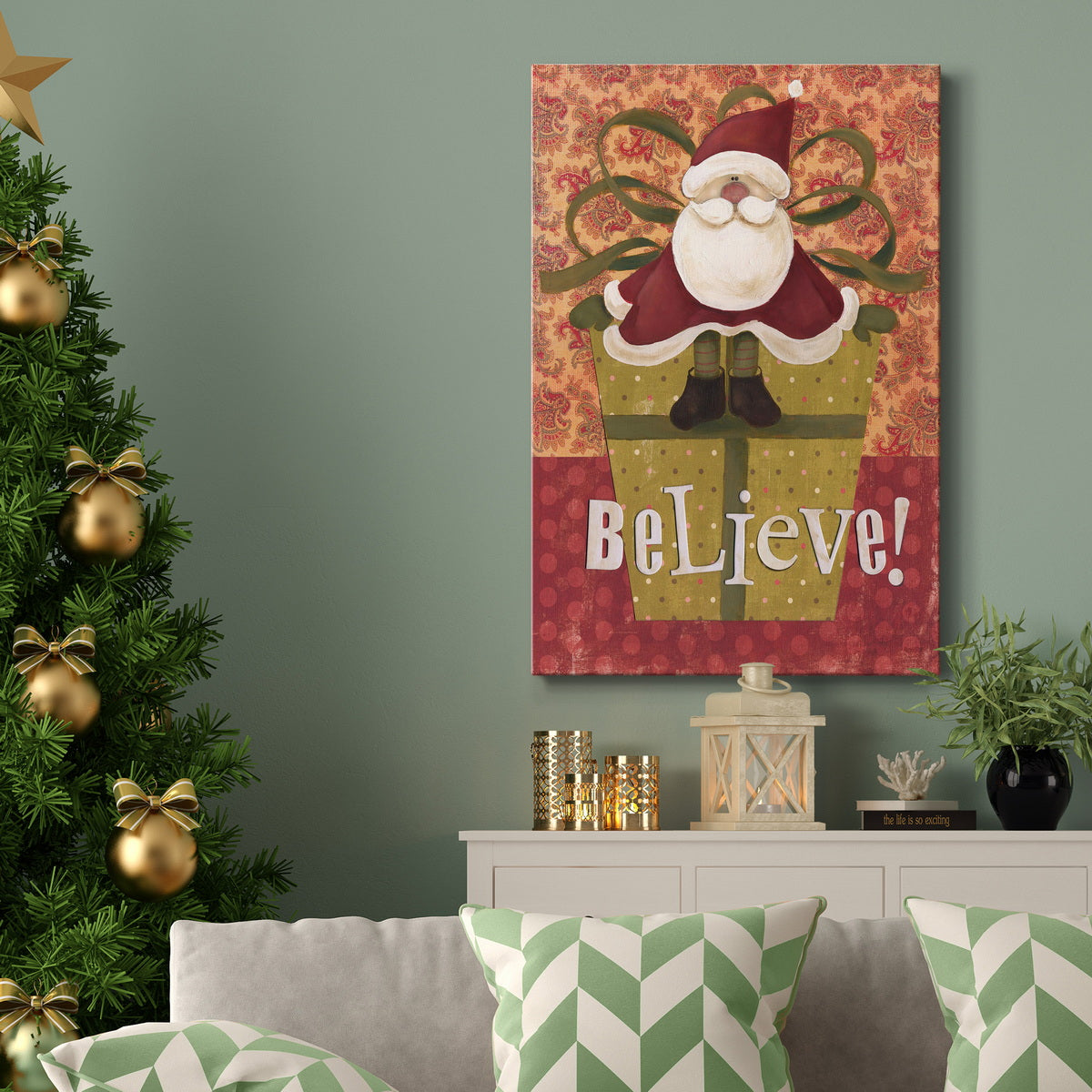 Santa on Gift Premium Gallery Wrapped Canvas - Ready to Hang