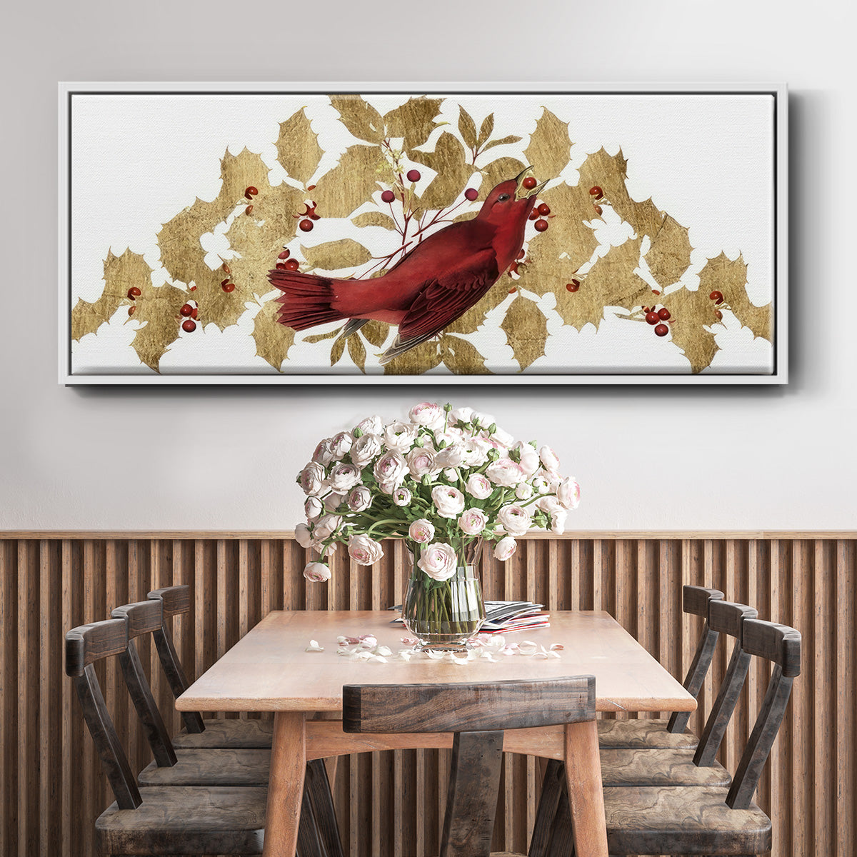 Red Bird Christmas Collection D - Floater Framed Canvas Print