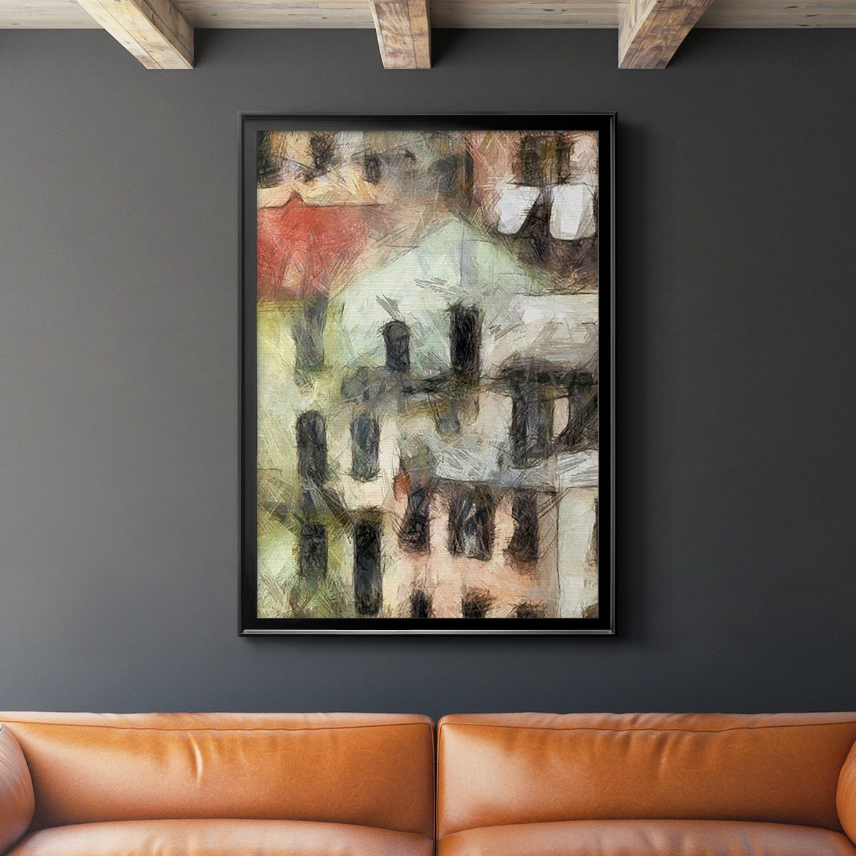 Stacked Houses II - Modern Framed Canvas Print