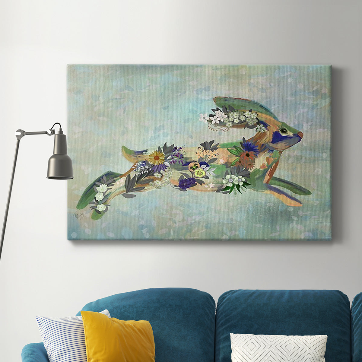 Fantastic Florals Hare, Running - Canvas Art Print