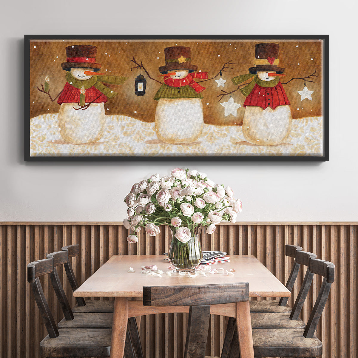 Top Hat Snowmen - Floater Framed Canvas Print