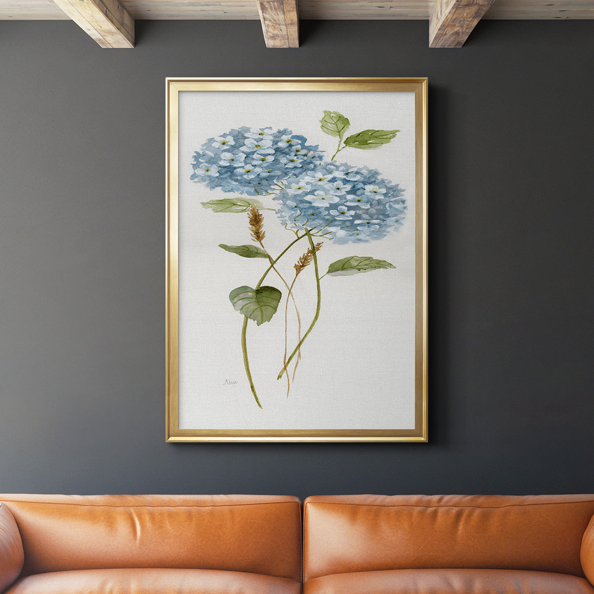 Petite Blue Hydrangea II - Modern Framed Canvas Print