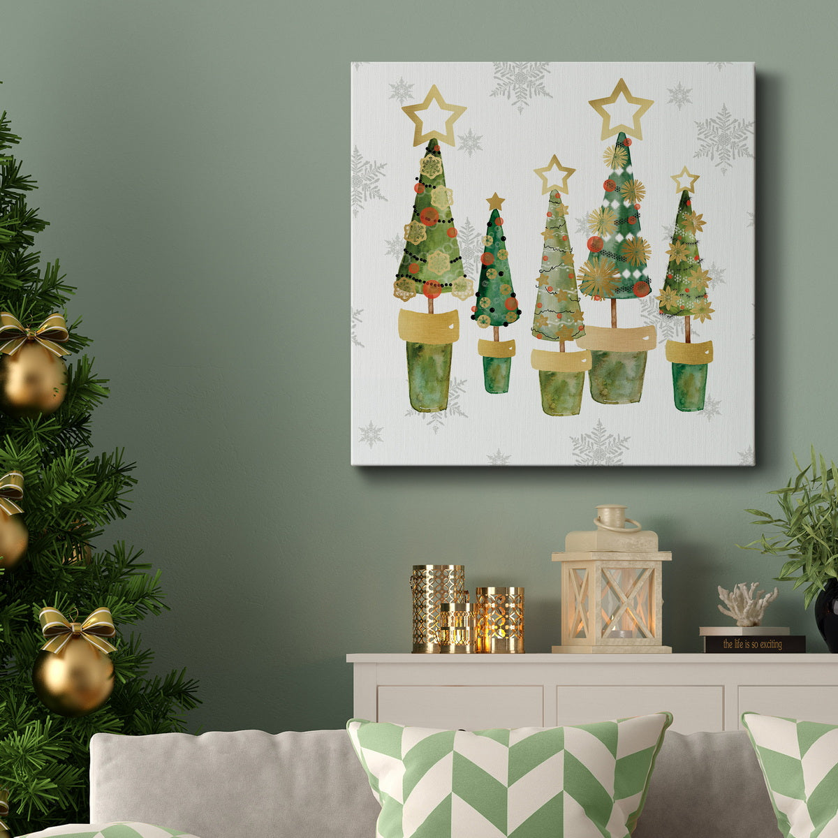 Golden Christams Trees-Premium Gallery Wrapped Canvas - Ready to Hang